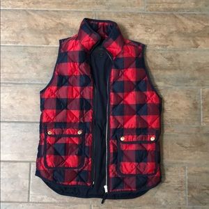 Jcrew Excursion Puffer Vest Buffalo Check RedNavy